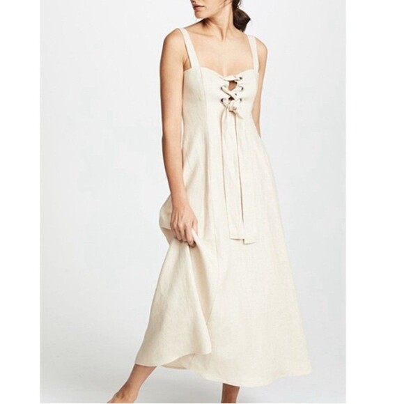 Mara Hoffman Size 4 100% Hemp Maxi Beige Dress Tie Front USA Made - Picture 11 of 16